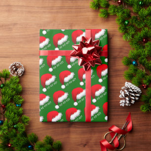 Papier Cadeau Fun Red Santa Claus Casquette HOHOHO Sur Green