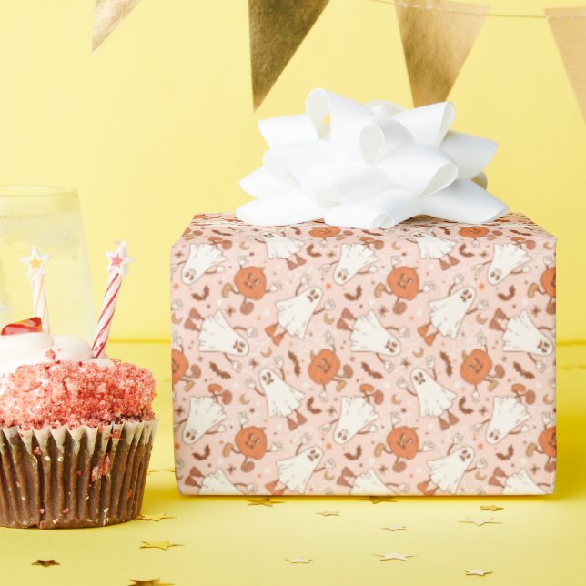 Papier Cadeau Fun Retro Ghost & Jack-O-Lantern Motif (Fête d'anniversaire)