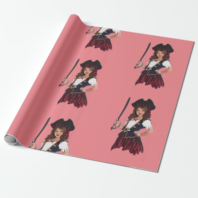 Papier Cadeau Fun Rose Girl Pirate (Déroulé)