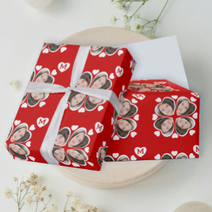 Papier Cadeau Fun Rouge Blanc Coeur Quatre Feuilles Clover Photo