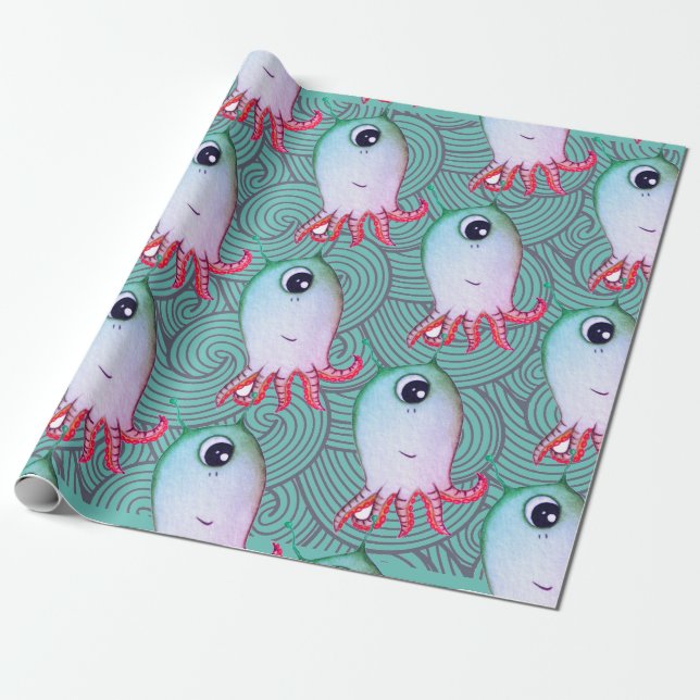 Papier Cadeau FUN SEA MONSTER VAGUES JAPONAISES WAVONS Wrapper P (Déroulé)
