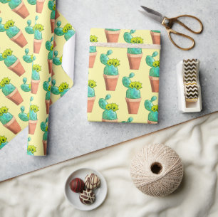 Papier Cadeau Fun Southwestern Jaune Flower Poted Cactus