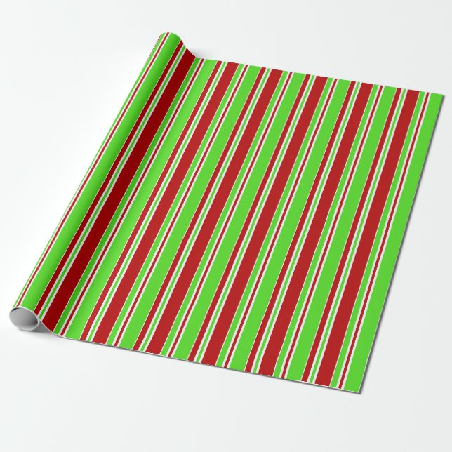 Papier Cadeau Fun Vert, Blanc, Rouge Style de Noël Lignes (Déroulé)