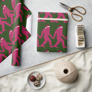 Papier Cadeau Fun & Whimssical Bigfoot Père Noël en vert et rose