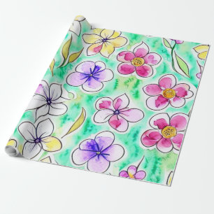 Papier Cadeau Funky Boho Art Nouveau Floral Aquarelle