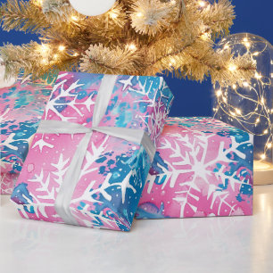 Papier Cadeau Funky Brights Noël Rose Bleu Flocon de neige