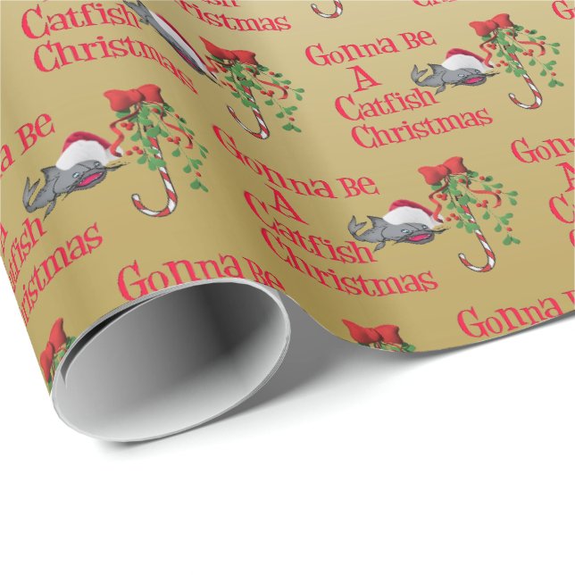 Papier Cadeau Funky Christmas Fishing ♫ Catfish Christmas Gold (Coin rond)