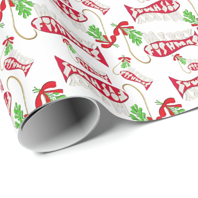 Papier Cadeau Funky Christmas Fishing - Merry Fishmas 2 (Coin rond)