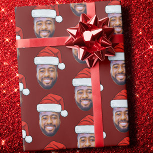 Papier Cadeau Funky Custom Face Photo Père Noël Casquette Noël