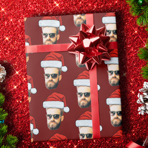 Papier Cadeau Funky Custom Face Photo Santa Hat Christmas Red