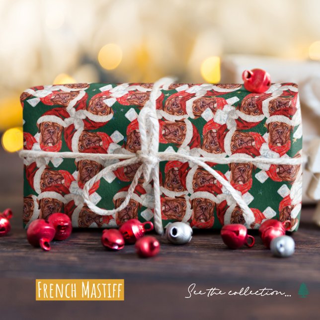 Papier Cadeau Funky French Mastiff Motif de Noël (Créateur téléchargé)