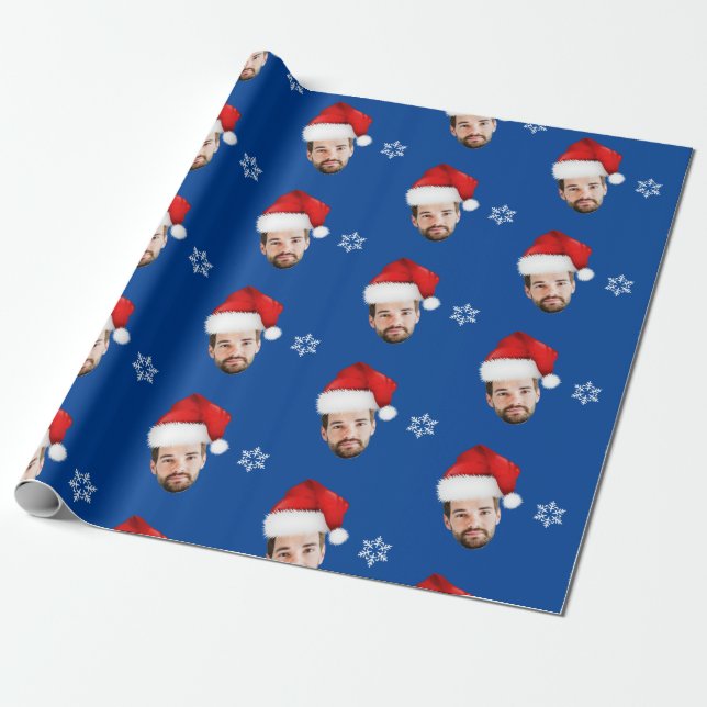 Papier Cadeau Funky Joyeux Noël Personnalisé Père Noël Face Bleu (Déroulé)