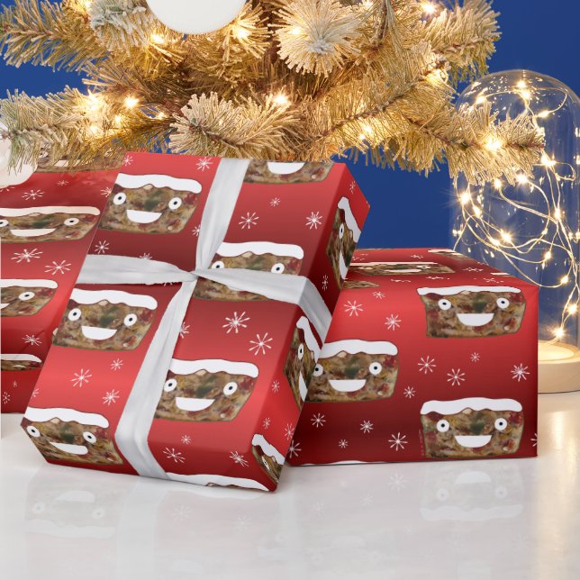 Papier Cadeau Funky Noël Fruitcake Motif Rouge (Vacances)