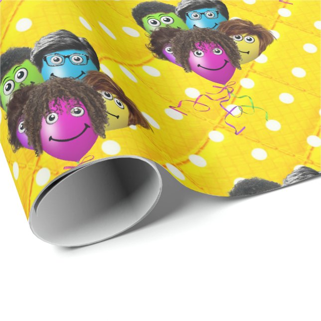 Papier Cadeau Funky People Balloon Group On Pois (Coin rond)