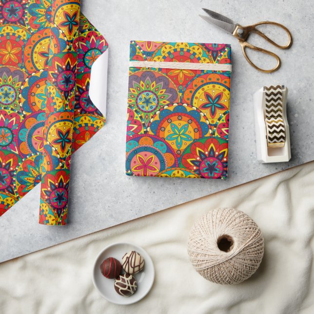 Papier Cadeau Funky Retro couleur Motif Mandala (Artisanat)
