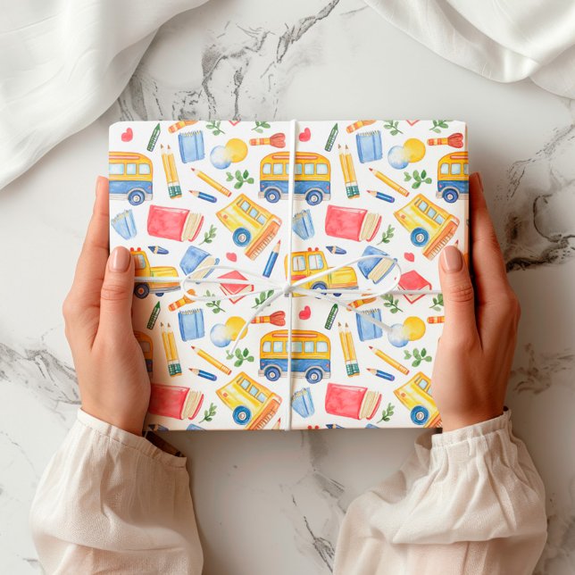 Papier Cadeau Funky School Bus Retourner Au Motif De L'École (Créateur téléchargé)