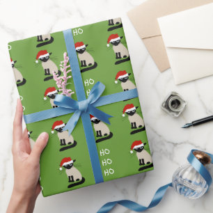 Papier Cadeau Funky Siamese Père Noël Chat de Noël Personnalisé 