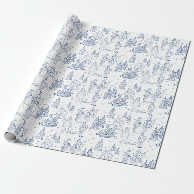 Papier Cadeau Funky Yeti Monsters Antique Motif de Toile d'hiver (Déroulé)