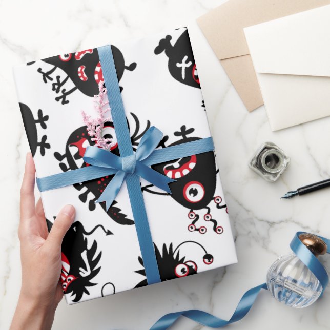PAPIER CADEAU FUNNY BLACK SCARY MONSTERS WRAPPER PAPIER (Cadeaux)