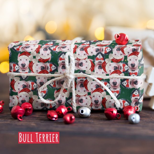 Papier Cadeau Funny Bull Terrier Motif de Noël (Créateur téléchargé)