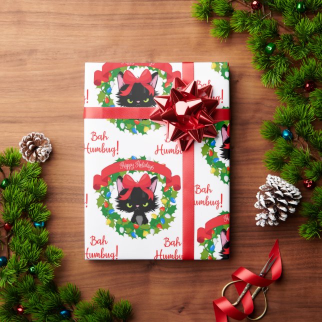 Papier Cadeau Funny Chat noir en colère "Bah Humbug" (Cadeau de vacances)