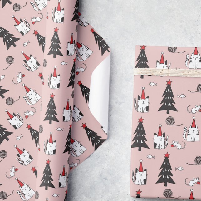 Papier Cadeau Funny Chats Noël motif rose (Créateur téléchargé)