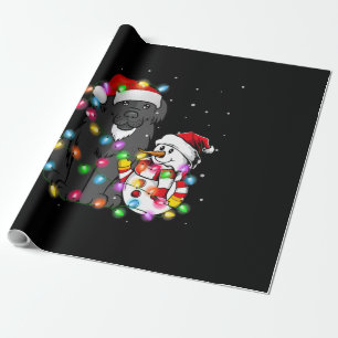 Papier Cadeau Funny Chien de Terre-Neuve   Christmas Snowman Lig
