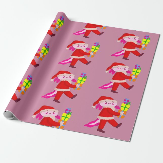 Papier Cadeau funny christmas axolotl santa claus (Déroulé)