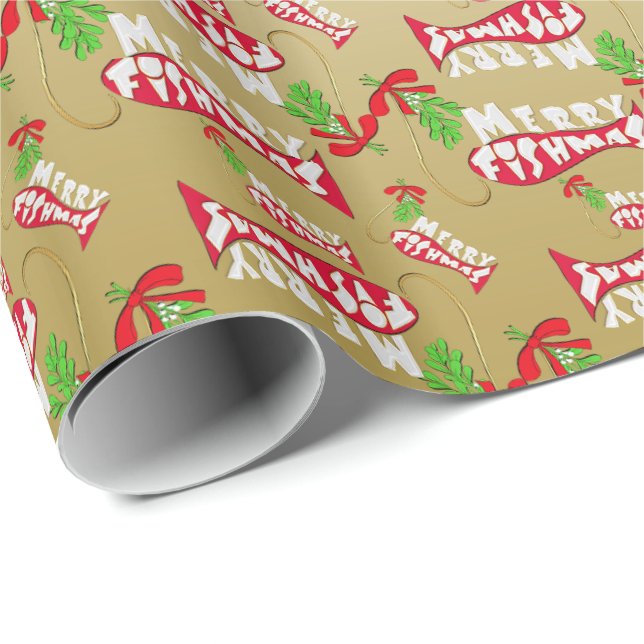 Papier Cadeau ♫ Funny Christmas Fishing Merry Fishmas Gold (Coin rond)