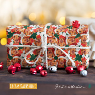 Papier Cadeau Funny Cream Dachshund Motif de Noël
