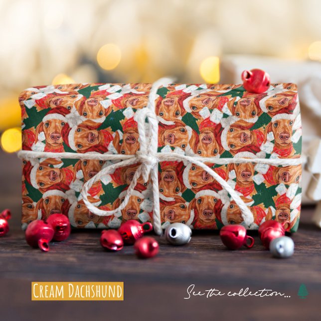 Papier Cadeau Funny Cream Dachshund Motif de Noël (Créateur téléchargé)