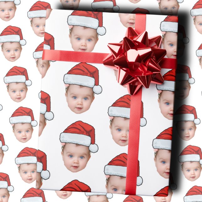 Papier Cadeau Funny Custom Baby Face Photo Père Noël Head (Créateur téléchargé)