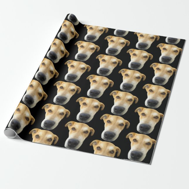 Papier Cadeau Funny Custom Chien Photo Motif Anniversaire (Déroulé)