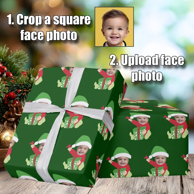 Papier Cadeau Funny Custom Kids Face Elf Christmas (Créateur téléchargé)