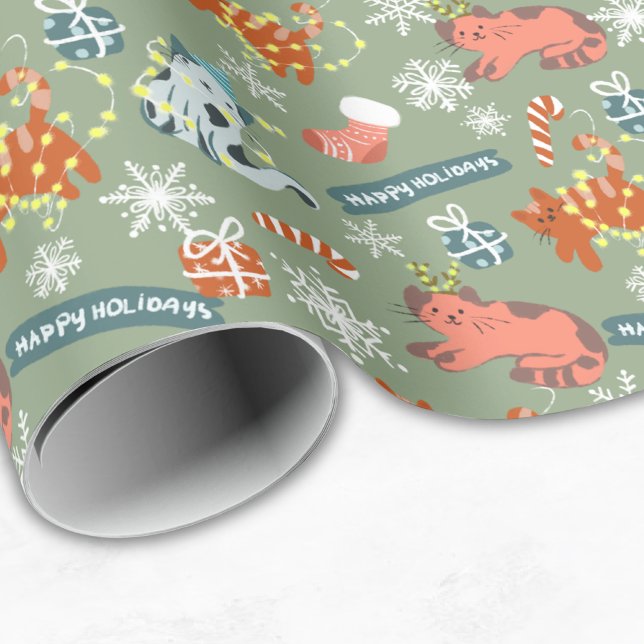 Papier Cadeau Funny Cute Christmas Cats Happy Holiday  (Créateur téléchargé)