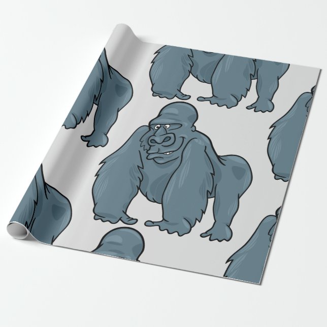 Papier Cadeau Funny Gorilla Cool Bleu Ape Animal Design (Déroulé)