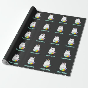 Papier Cadeau Funny heavy metal licorne arc-en-ciel chat  