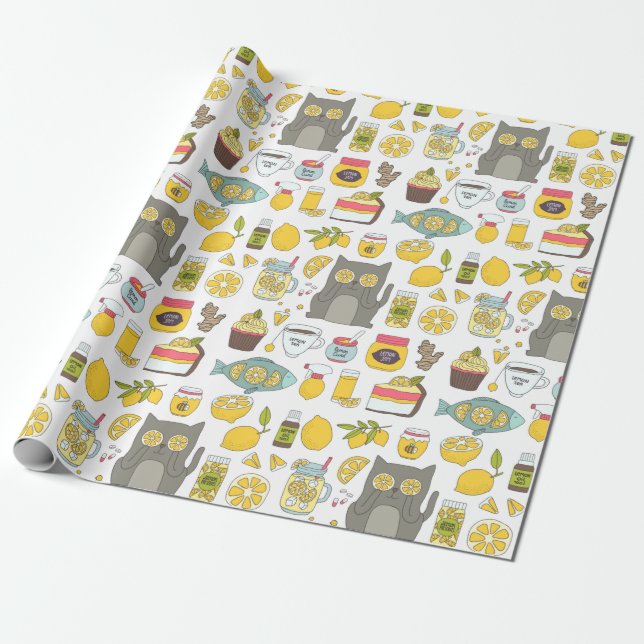 Papier Cadeau Funny Lemon Motif (Déroulé)