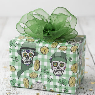 Papier Cadeau Funny n'Festive Green Irlandais Sugar Skuls & Coin