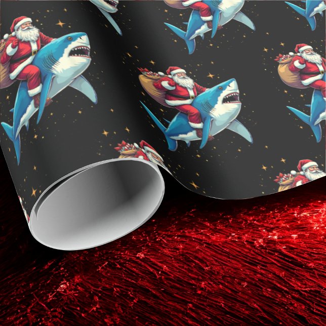 Papier Cadeau Funny Père Noël équitation requin cadeau de Noël (Créateur téléchargé)