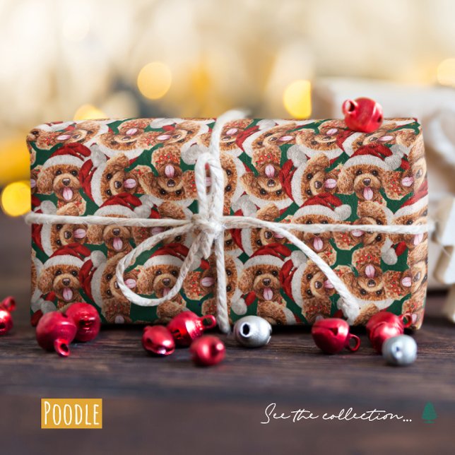 Papier Cadeau Funny Poodle Motif de Noël (Créateur téléchargé)