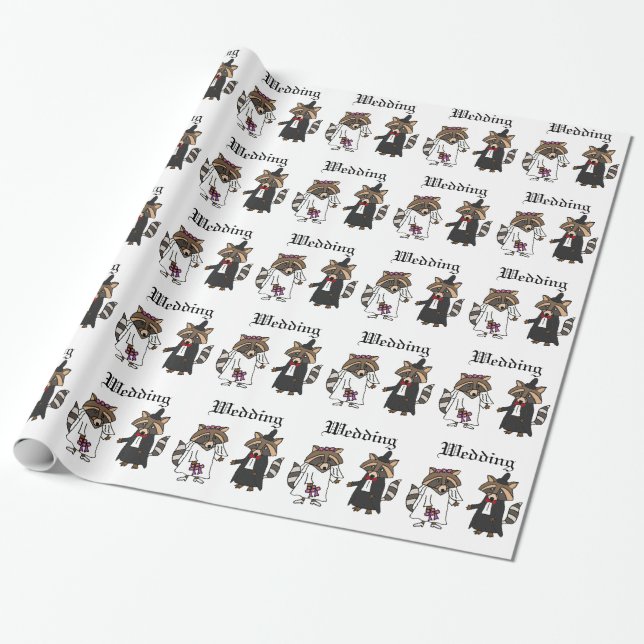 Papier Cadeau Funny Raccoon mariée et Mariage de chambre (Déroulé)