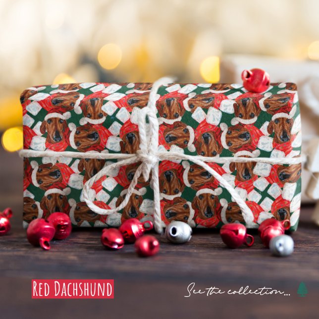 Papier Cadeau Funny Red Dachshund Motif de Noël (Créateur téléchargé)
