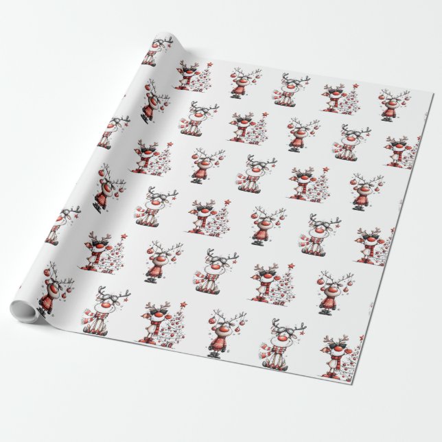 Papier Cadeau Funny Reindeer Christmas Wrapping Paper – Oh Deer! (Déroulé)