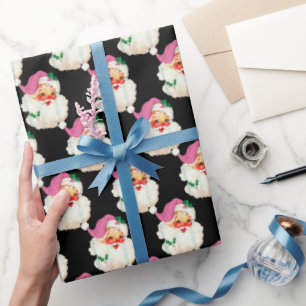 Papier Cadeau Funny Retro Noir Père Noël Visage cadeau de Noël