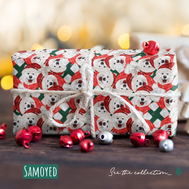 Papier Cadeau Funny Samoyed Motif de Noël (Créateur téléchargé)