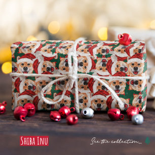 Papier Cadeau Funny Shiba Inu Motif de Noël