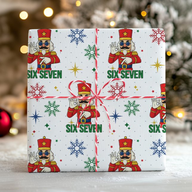 Papier Cadeau Funny Six Seven 67 Meme Nutcracker Christmas Humor (Trending Six Seven 67 6 7 funny Christmas Nutcracker xmas modern holiday humor gift wrapping paper)
