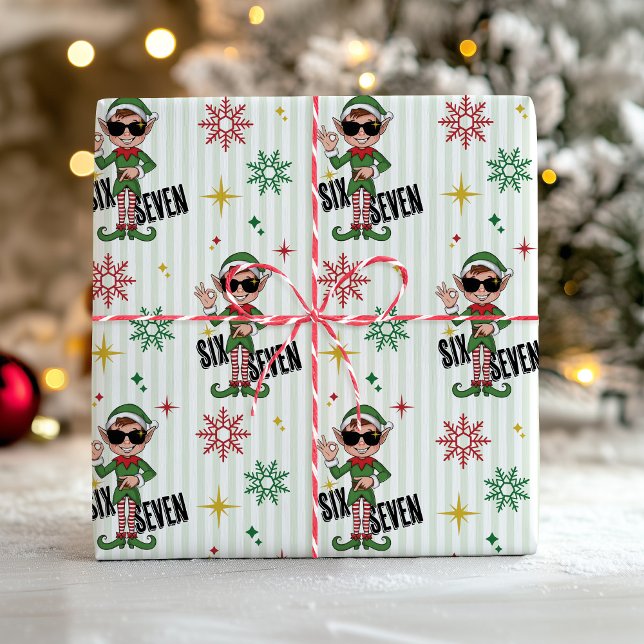 Papier Cadeau Funny Six Seven 67 Meme Xmas Elf Holiday Humor (Funny Six Seven 67 Christmas santa's elf fun trendy xmas modern holiday humor gift wrapping paper)
