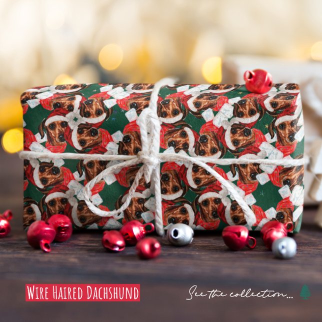 Papier Cadeau Funny Wire Haired Dachshund Motif de Noël (Créateur téléchargé)
